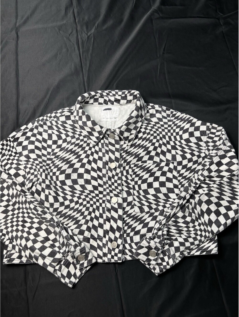 Women’s Crop Denim Jacket CheckerboardOptical Illusion Large